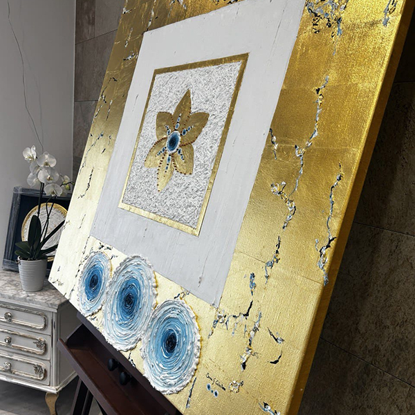 Sonia G Caballero Longevity Gene Activation 2025 painting made of 24K gold and platinum private commission